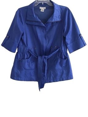 Luii | Short Sleeve Belted Pocket Zipper Jacket Womens Size M Blue